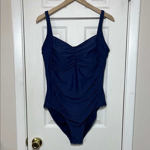 Heat Swimwear Navy Blue Missy Ruched Front Panel One Piece Swimsuit XL - Picture 1 of 8